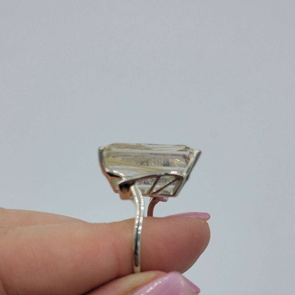 Silver Emerald Cut Gemstone Ring - image 2